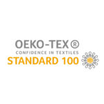 OEKO-TEX STANDARD 100 certification logo with the text 'CONFIDENCE IN TEXTILES' and a circular emblem to the right.
